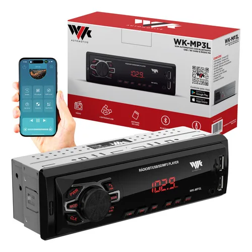 Som Automotivo Bt Usb Sd Rádio Fm App Display Led Vermelho