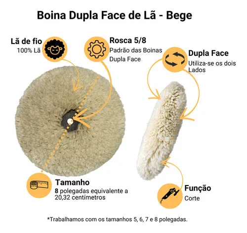 Boina Dupla Face Para Polimento De Lã Agressiva 8 Polegadas