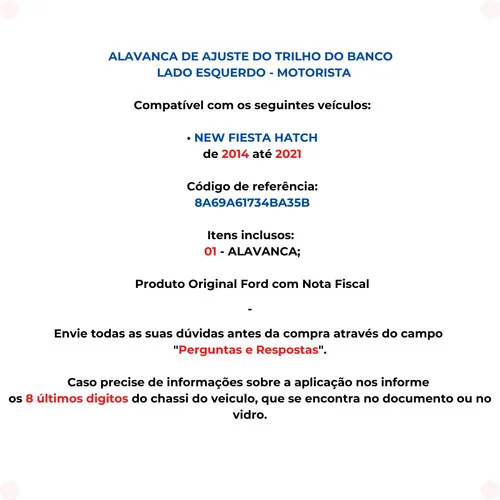 Imagem do produto Alavanca De Ajuste De Banco Motorista New Fiesta 13/19 Origi
