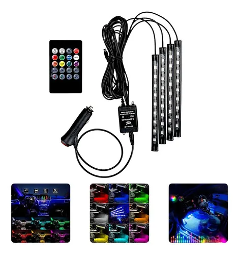 Kit Iluminação Interior Carro Luz 09 Leds Rgb C/controle 12v