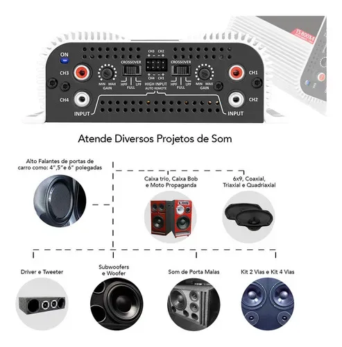 Modulo Taramps Ts 800 Rms Ts800x4 2 Ohms Amplificador 800w 4 Canais - Autoaba