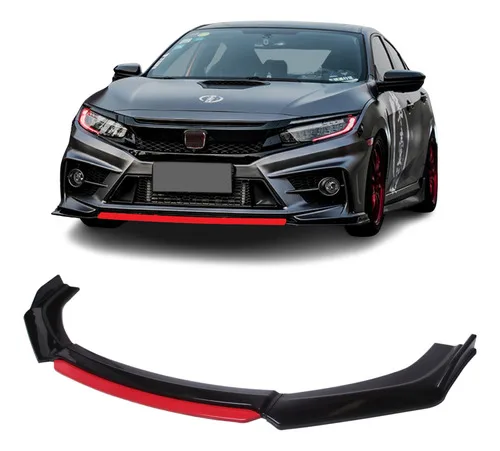 Spoiler Dianteiro Honda Civic G10 Black Piano Vermelho Saia