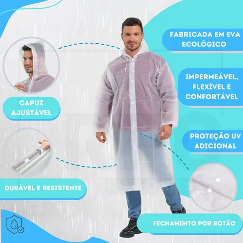 Imagem do produto Kit 2 Capa De Chuva Reforçada Pvc Transparente Resistente