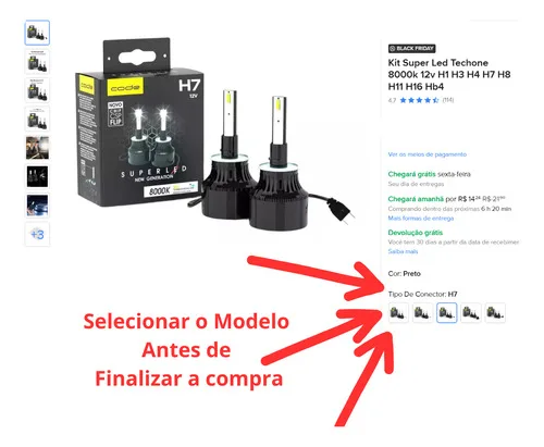 Imagem do produto Kit Super Led Techone 8000k 12v 24v H1 H3 H4 H7 H8 H11 Hb4