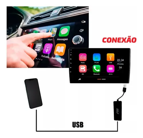 Carplay Portátil Para Multimídia Android Espelhamento E Apps - Autoaba