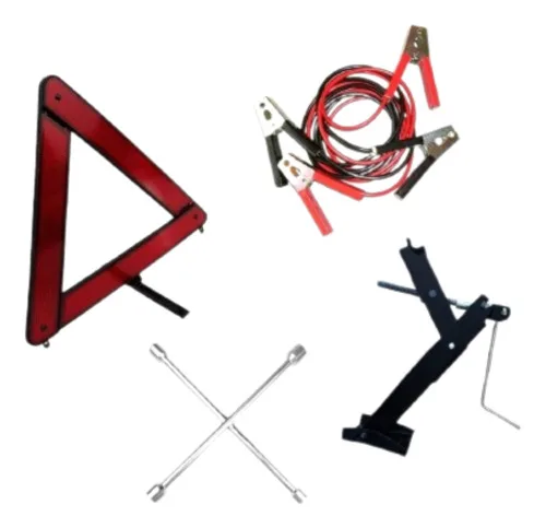 Kit Estepe Carro Macaco Triangulo Chave Roda Cabo De Chupeta Cf Automotive Cf-kit01 Cor Cromada
