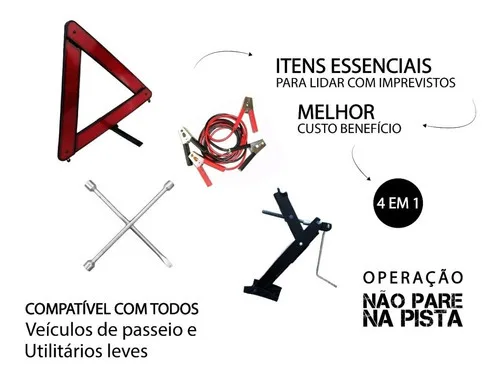 Imagem do produto Kit Estepe Carro Macaco Triangulo Chave Roda Cabo De Chupeta Cf Automotive Cf-kit01 Cor Cromada