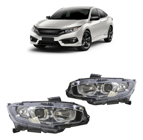 Farol Dianteiro Civic 2017 2018 2019 Led Máscara Negra