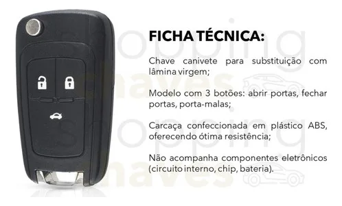 Imagem do produto Capa Chave Canivete Onix Prisma Cobalt Cruze 2013 2014 2015