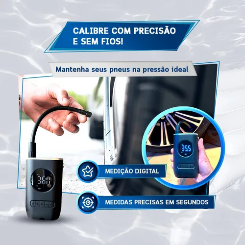 Imagem do produto Calibrador Compressor Pneu Digital Carro Bike Moto Sem Fio