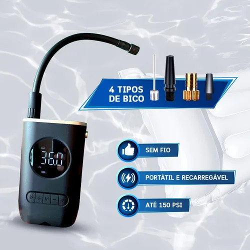 Imagem do produto Calibrador Compressor Pneu Digital Carro Bike Moto Sem Fio