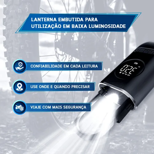 Imagem do produto Calibrador Compressor Pneu Digital Carro Bike Moto Sem Fio