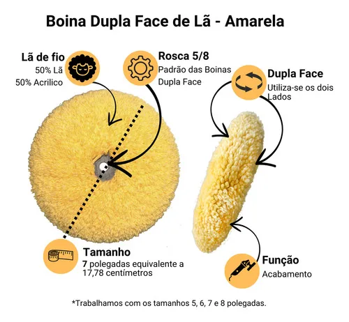 Imagem do produto Kit Polimento 2 Boinas Dupla Face 7 Polegadas Mas Adaptador Cor Amarelo Bege