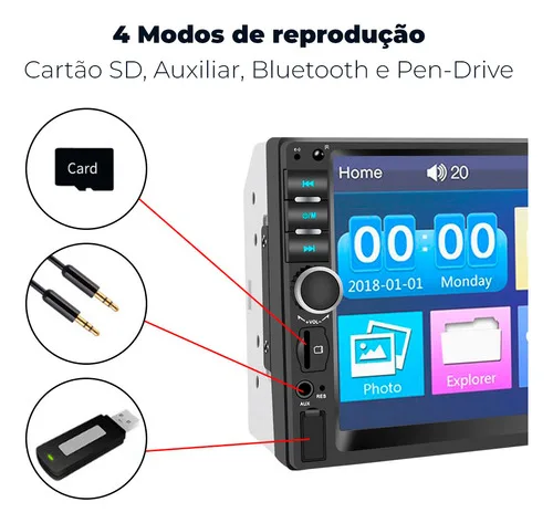 Imagem do produto Central Multimídia First Option 7810h Com Espelhamento E Bluetooth Cor Preto