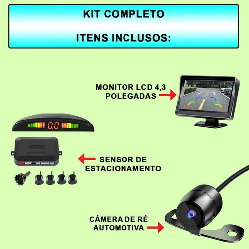 Imagem do produto Kit Tela Monitor Lcd 4,3 '' + Câmera De Ré Hd + Sensor De Ré