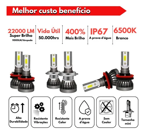 Imagem do produto Kit Ultra Led Nano Mini 22000 Lumens 6500k Alto Baixo Milha