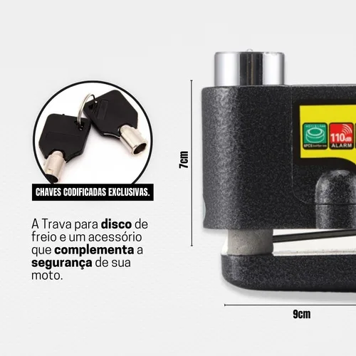 Imagem do produto Trava Cadeado De Freio Disco Com Alarme Sonoro Para Moto