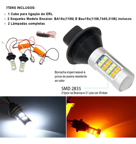 Imagem do produto Drl Lâmpada Led + Seta Carro 2 Em 1 Canbus Ñ Acusa Painel