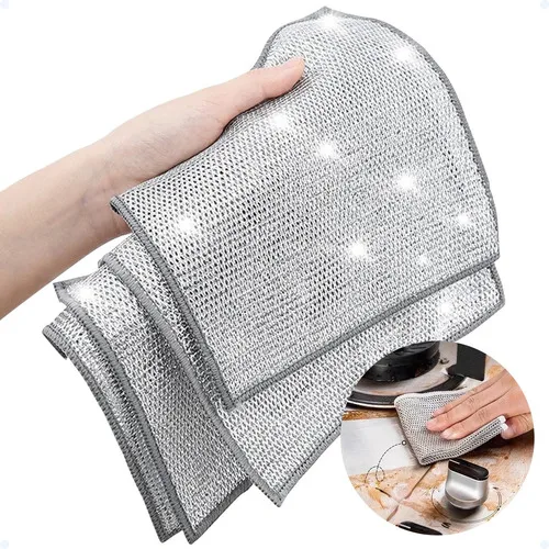 Kit 5 Pano De Limpeza Para Fogão Magico Multiuso De Arame Cor Prateado