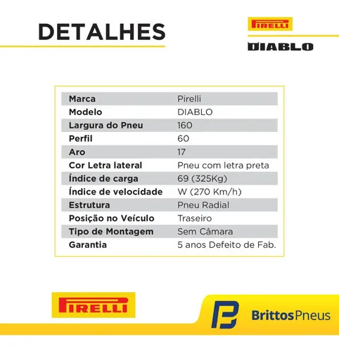 Imagem do produto Pneu Moto Pirelli Aro 17 Diablo 160/60r17 69w Tl - Traseiro