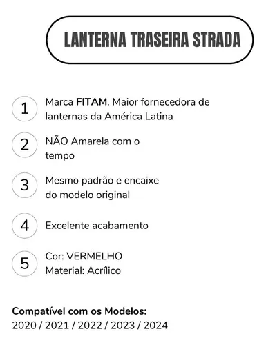 Imagem do produto Par Lanterna Fiat Strada Nova 2020 2021 2022 2023 2024