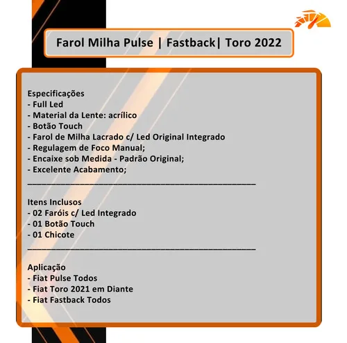 Imagem do produto Kit Farol Milha Neblina Full Led Fiat Fastback Botão Touch